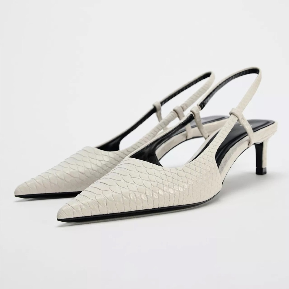 ZARA White Slingback Kitten Heels – Size 38